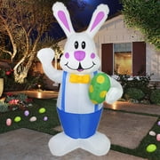 XEENSO 6.3 ft Easter Inflatables Decoration happy Bunny \u0026 Eggs with LED Lights, Blow up Easter Decor for Indoor Outdoor Yard,Easter Party, Patio,Garden
